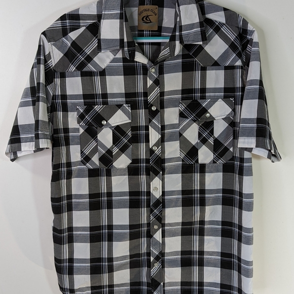 Pearl Snap Western Style Shirts XXL Plaid Lot 2 Pair Black White Gray Silver - Picture 3 of 16